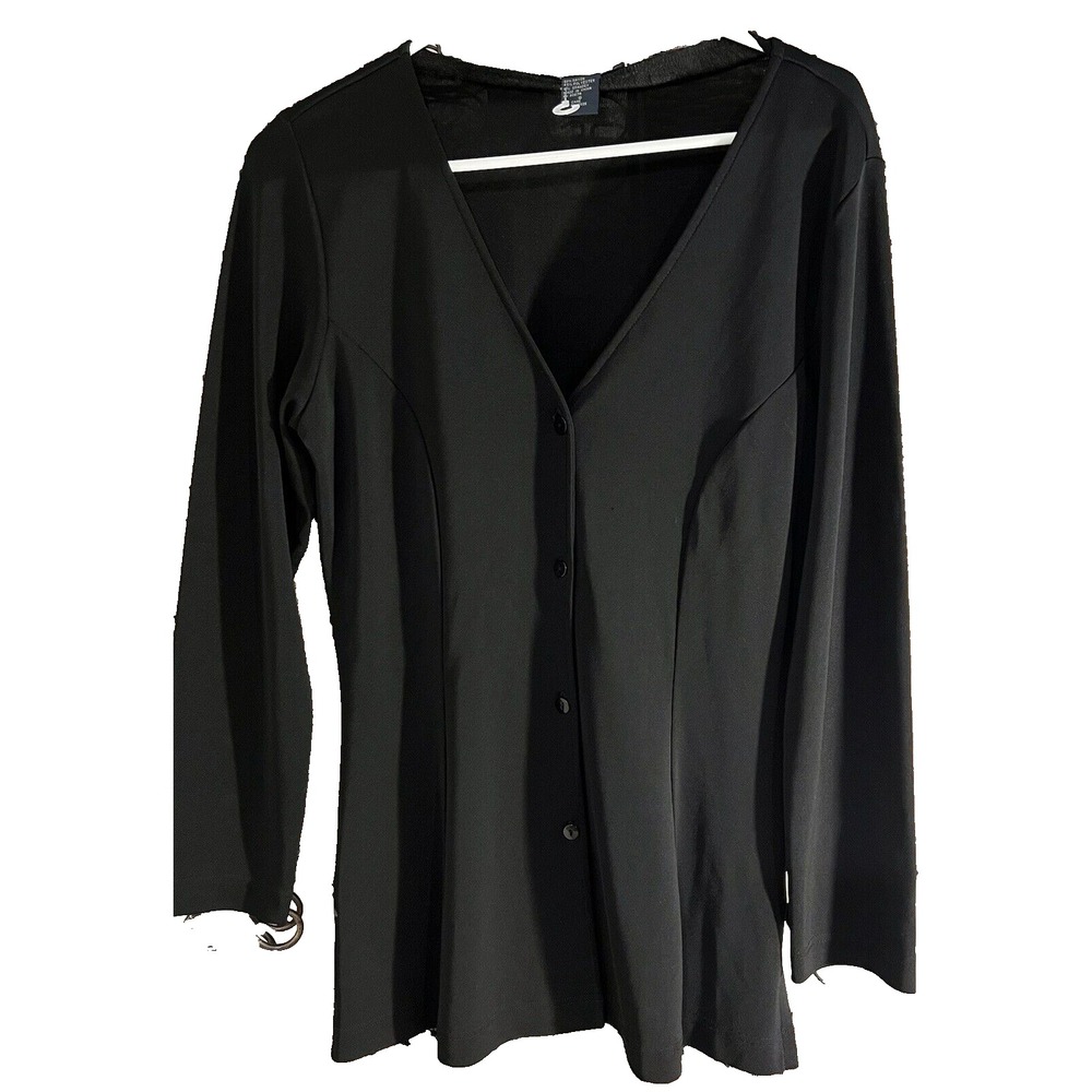 Boston Proper Black Pleated Blouse Long Sleeve Heavy Weight Full Botton Up SizeS
